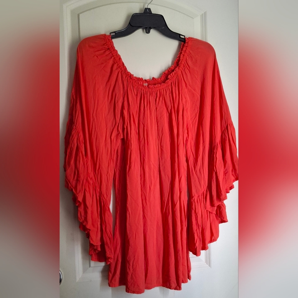 Elan Rayon Women's Red Top One Size Baggy Beachy Cruise Resortwear‎ Tropical